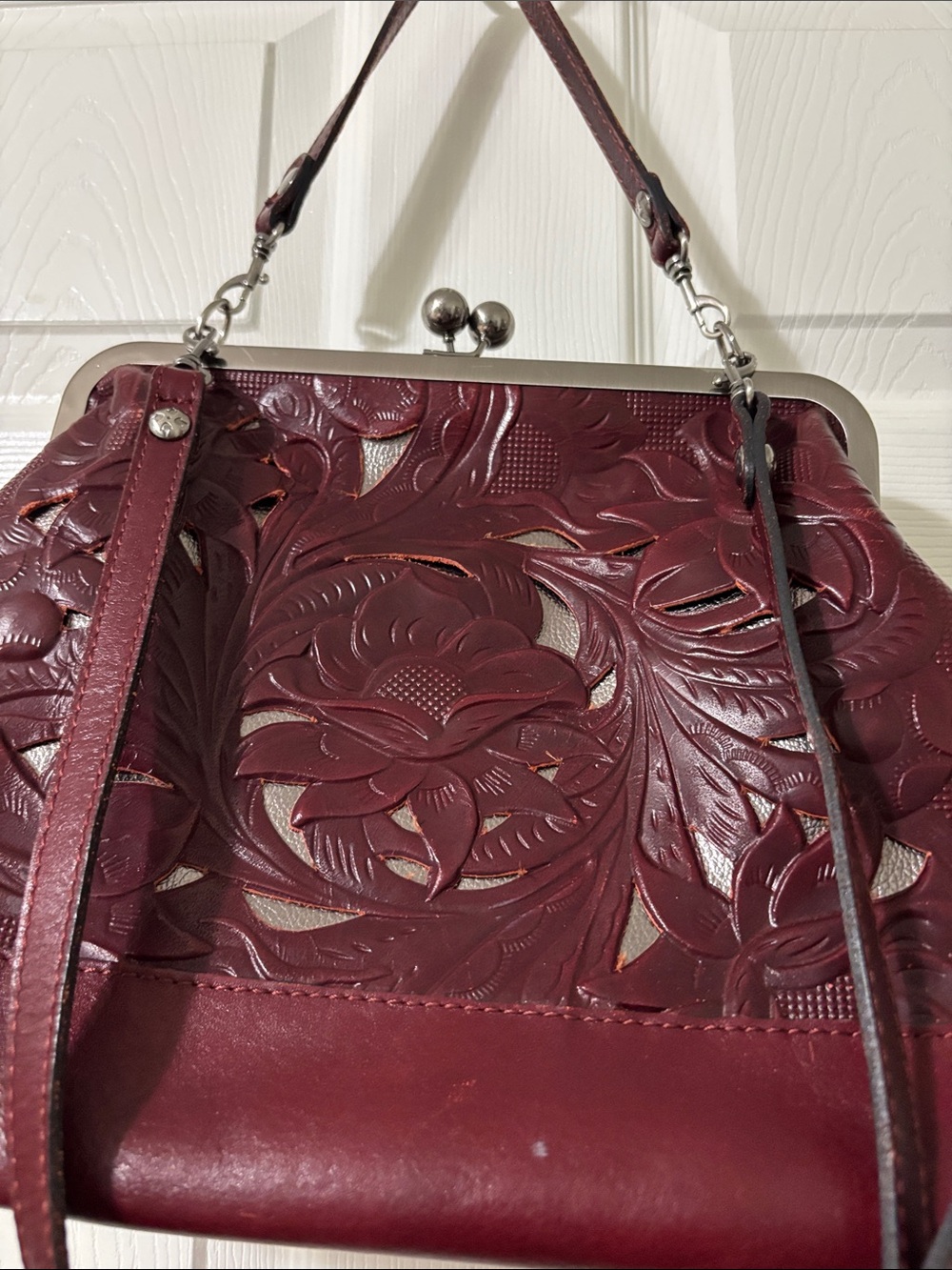 Patricia Nash  Floral Embossed Leather Shoulder Bag - Burgundy - Picture 3 of 16